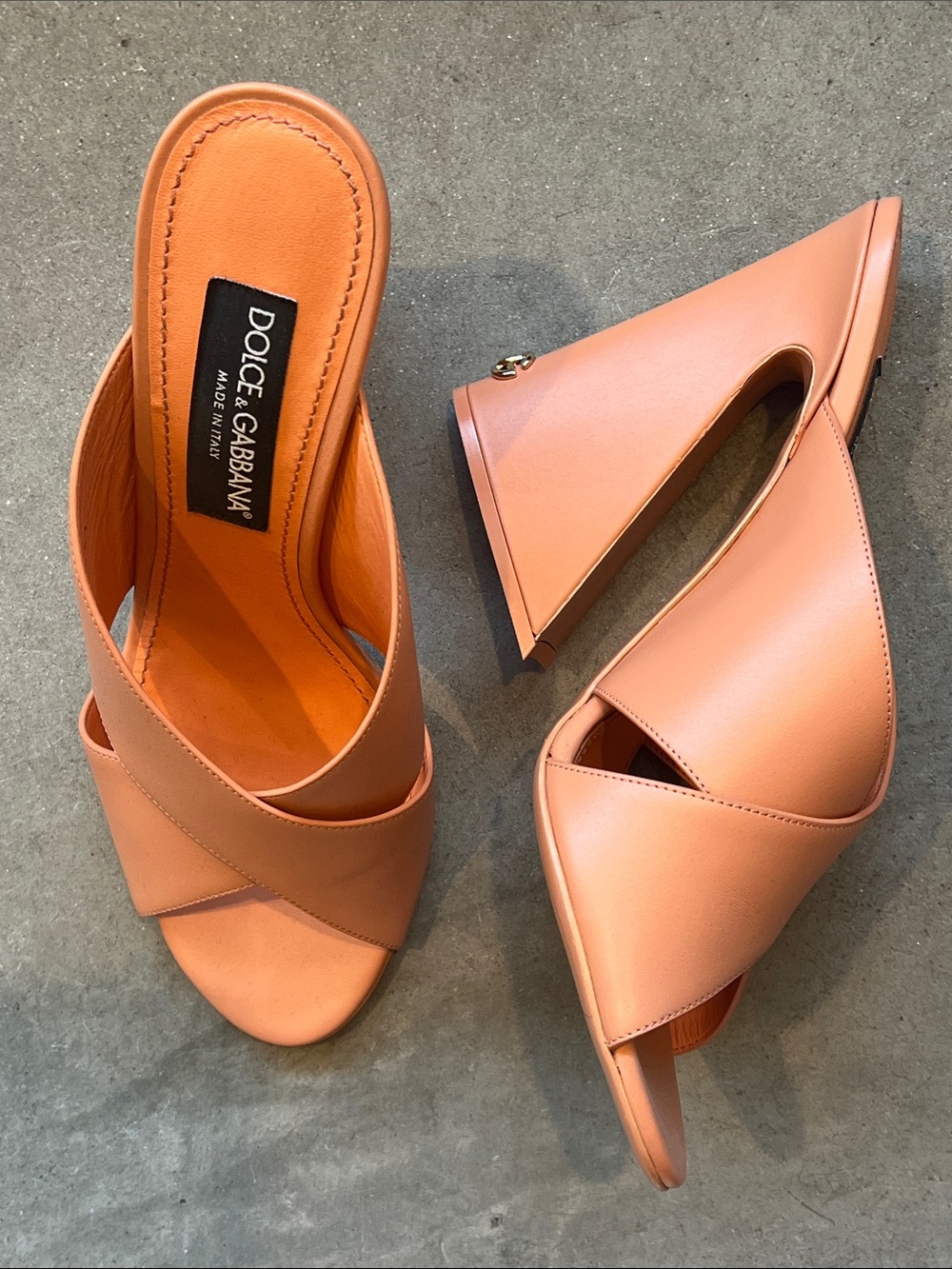 Dolce & Gabbana Tan-Orange Leather Cross-Strap Slide Mules